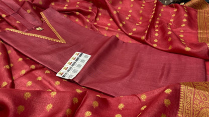 Pure Tussar Silk Handwoven Dress Material Set | Semi-Stitched Kurta with Handwoven Tussar Dupatta