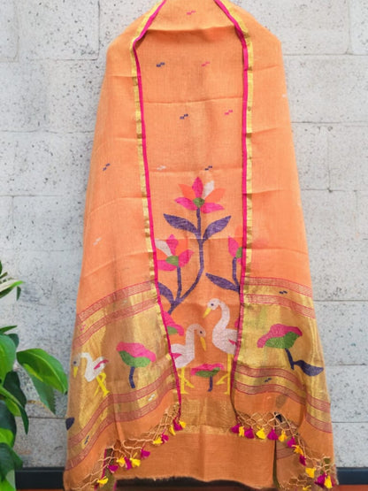 Kora Jayshree Pure Linen Hand Weaving Jamdani Kurti Set 🌼