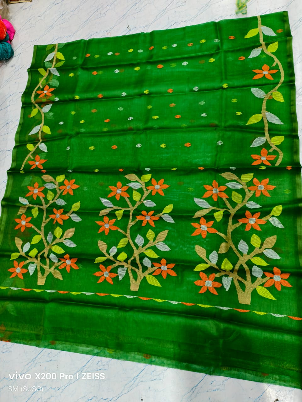 Hashnuhana - Pure Muslin Handwoven Jamdani Saree | Silk Mark Certified | Premium Quality