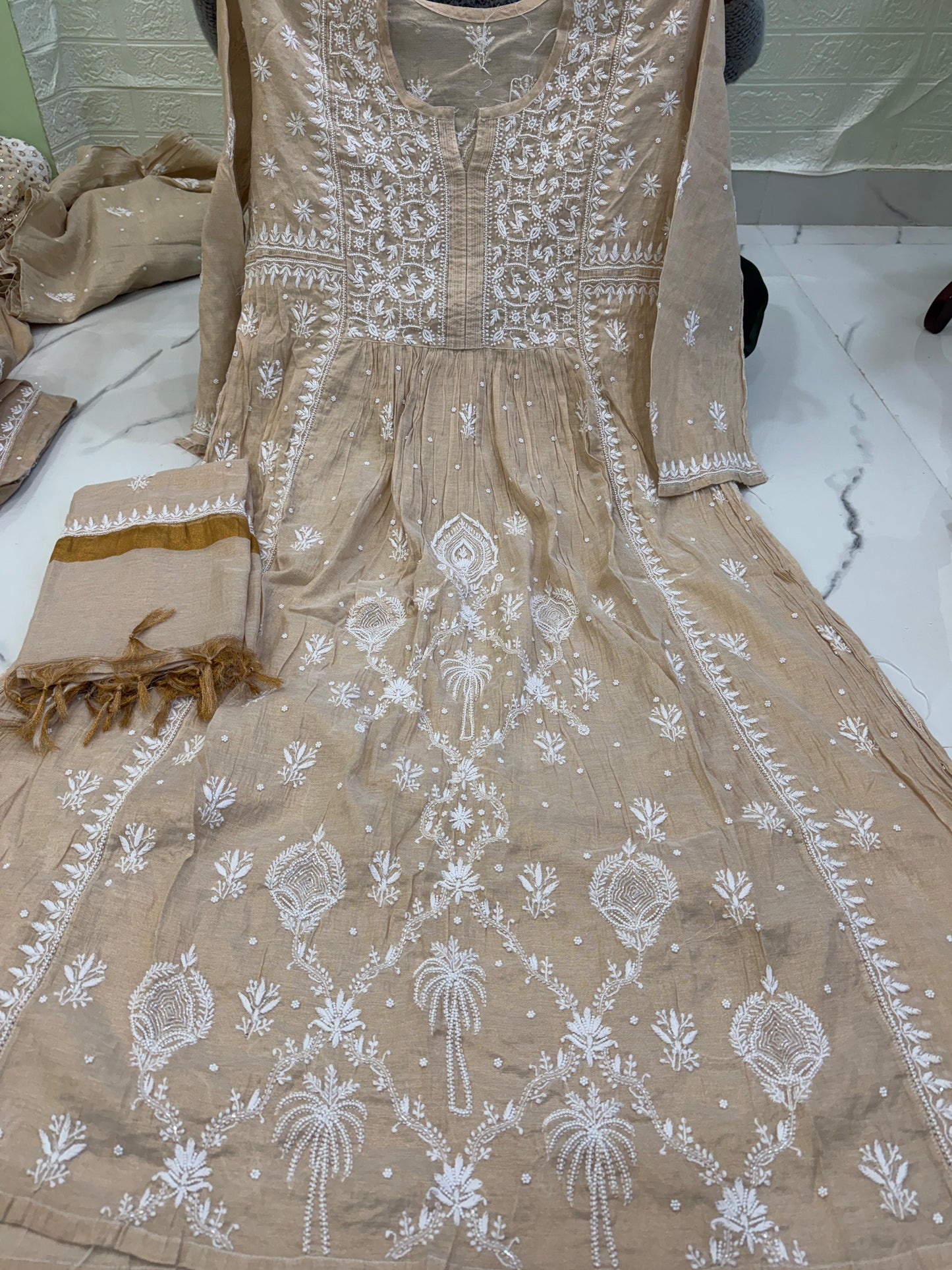 Fabric Tissue Chanderi Semi-Stitched Gown