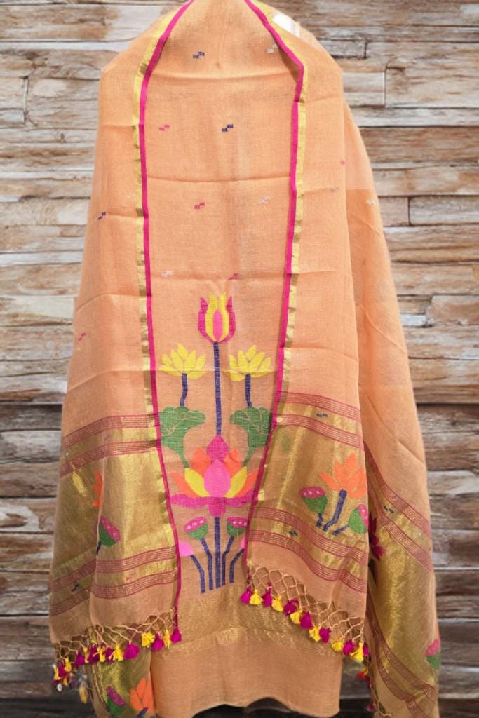 Mool- Pure Linen Hand Weaving| Tissue Palla Paithani Jamdani Suit