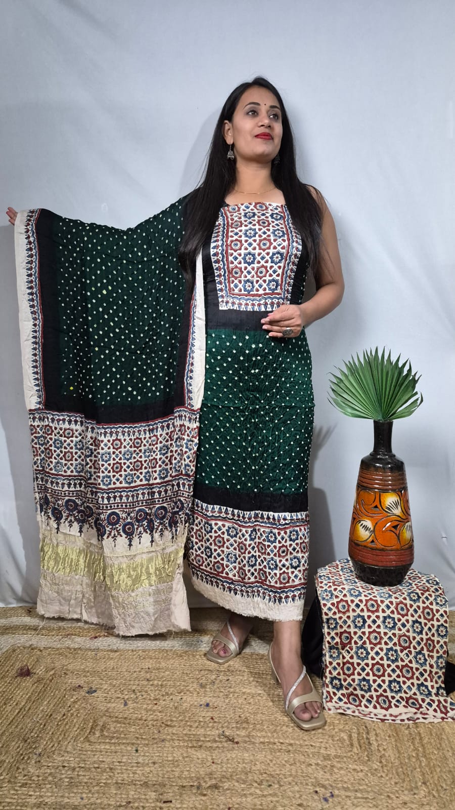 Modal Silk Ajrakh Bandhani 3-Piece Suit Set