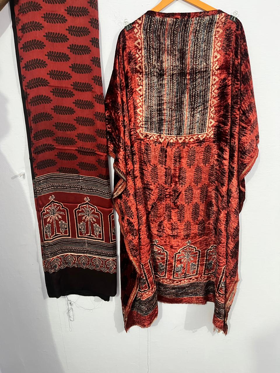 Nayab – Silk Velvet Ajrakh Suit with Modal Silk Dupatta (2.5 mtr)