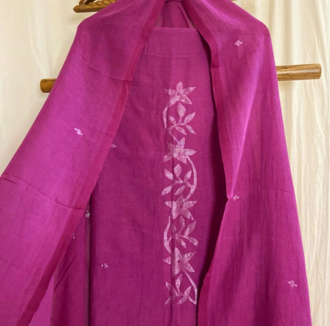 Ivy – Pure Jayshree Linen Suits | Dual Zari Canopy-Detail Torso & Matching Canopy Border Dupatta | Premium Handloom Elegance