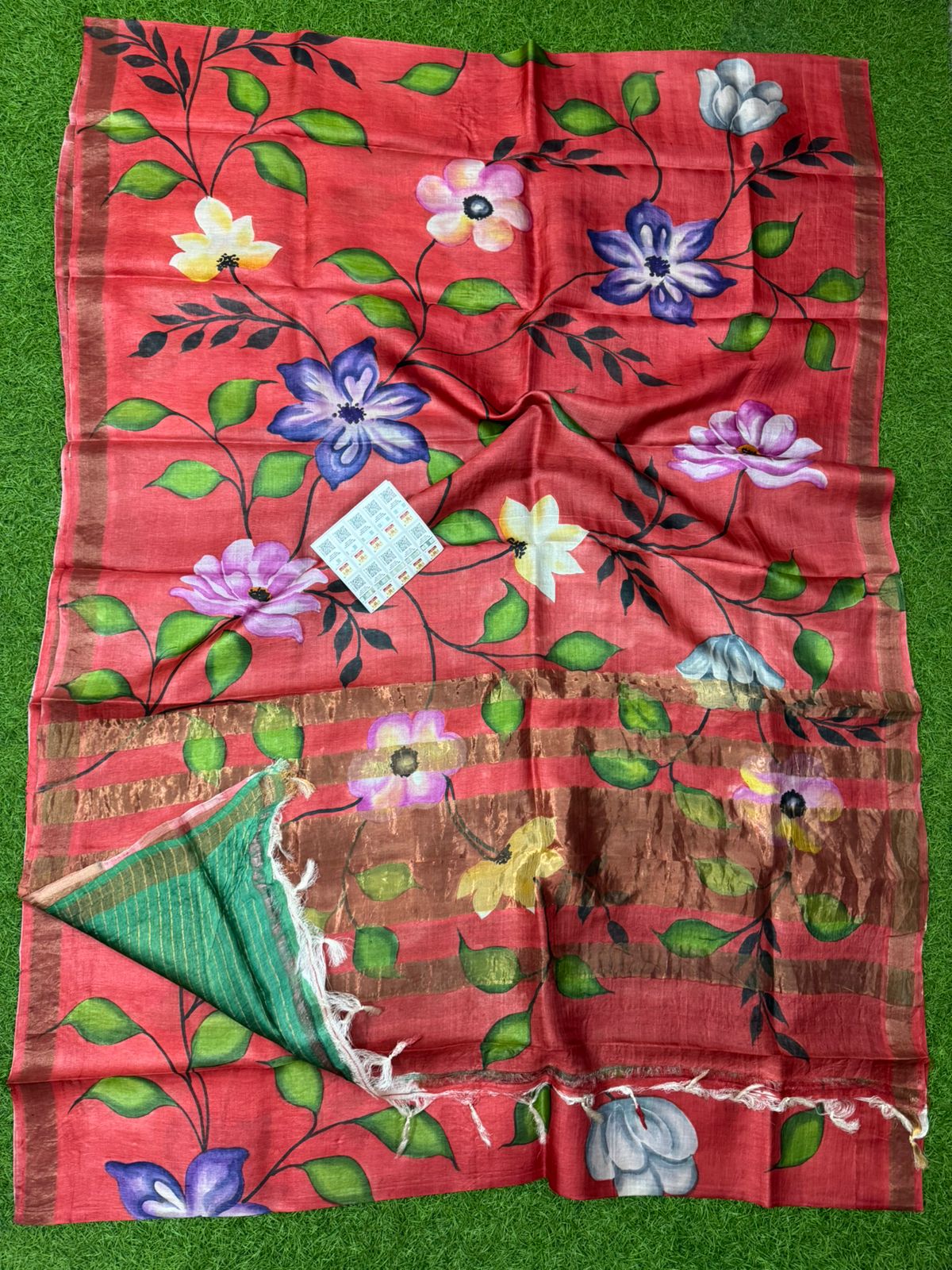 Pure Handloom Tussar Silk – Digital Print & Hand-Painted Saree (Silk Mark Certified)