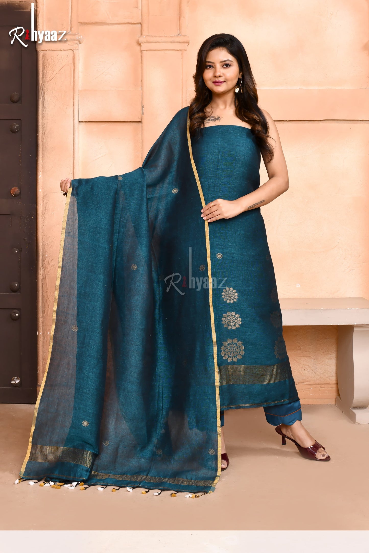 Mandala – Pure Silk Linen Zari Mandala Weaved Jamdani Suits