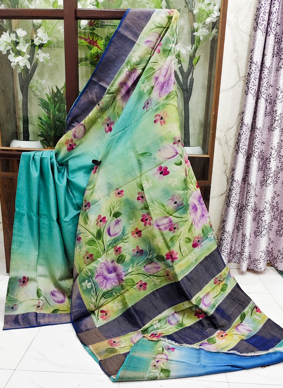 Sparsh – Hand-Painted Bishnupuri Tussar Saree with Zari Border