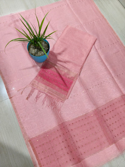 Rupal silk linen sequin woven kurta with micro striped weave and resham palla Jamdani dupatta by Rihyaaz premium handwoven ethnic suit set.