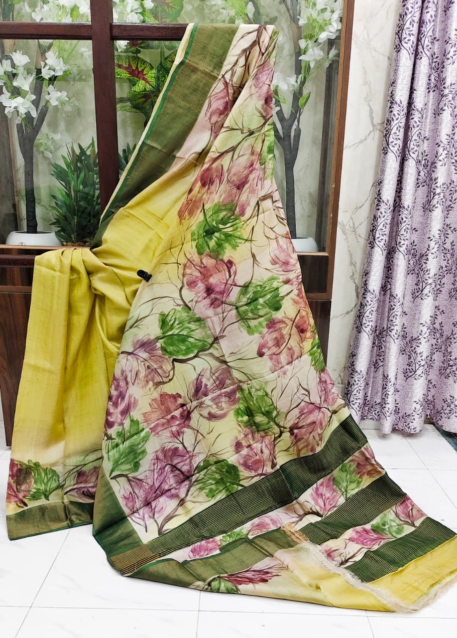 Sparsh – Hand-Painted Bishnupuri Tussar Saree with Zari Border