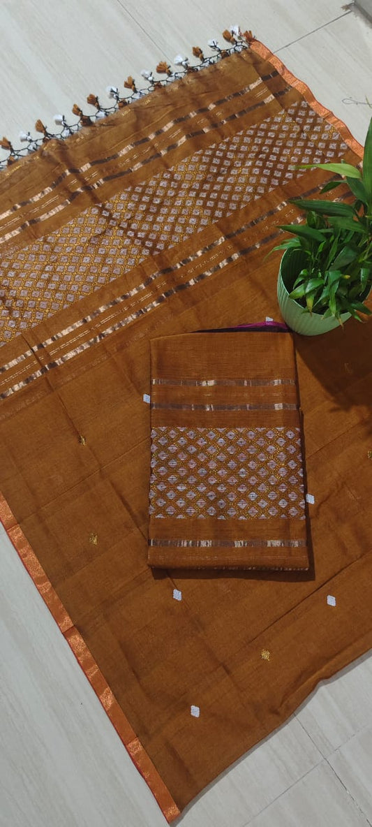 *Kajoli  -120count mul khadi suits with fishshell weave in dual zari for the festivities.