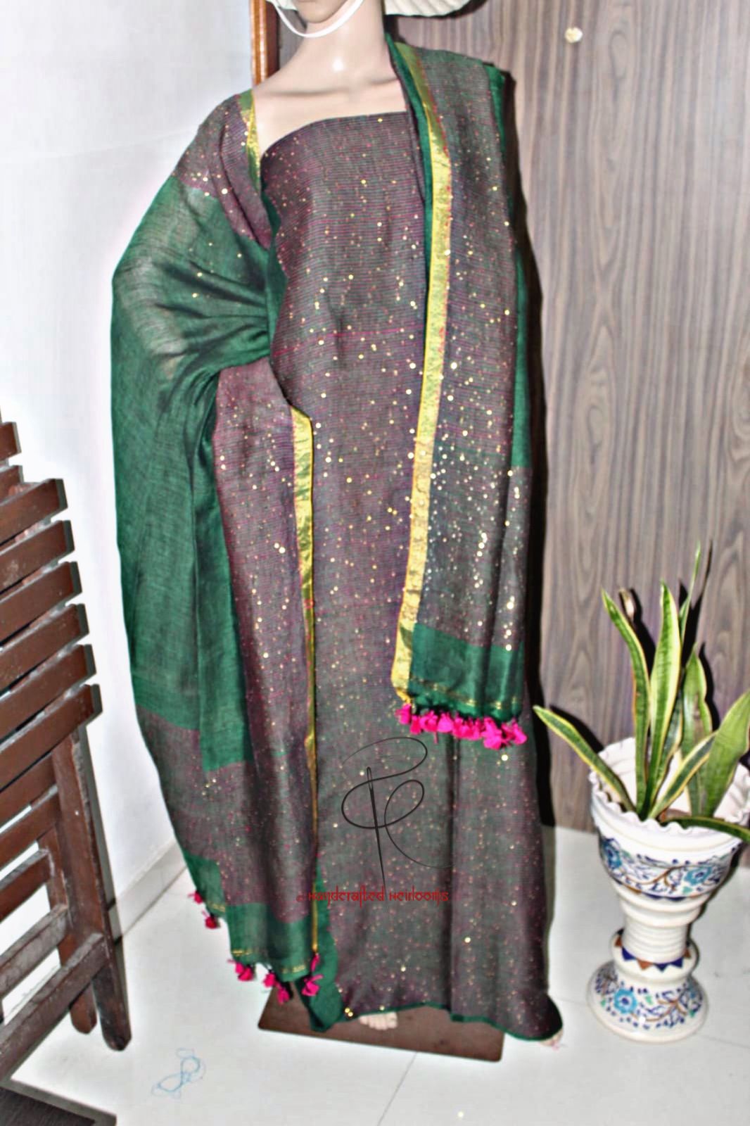 Jhalak Pure Linen Partywear | Sequin Weaved Top & Dupatta Sets