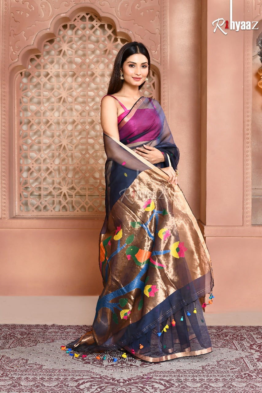 MAHI The Muslin Saree Resham Anchal Paithani