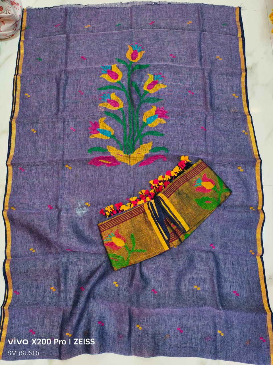 Cosmos – Floral Multicolour Weaved Jayshree Linen by Linen Jamdani Suits