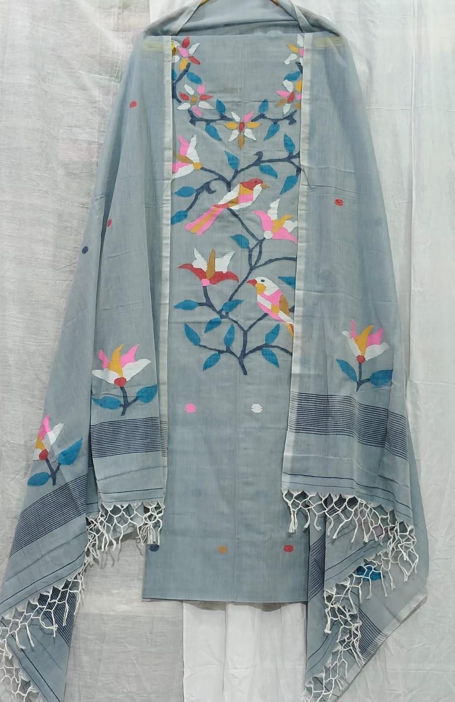 Parijat Mul Cotton Handwoven Needle Jamdani Suits – Premium 2.5m*2 Set