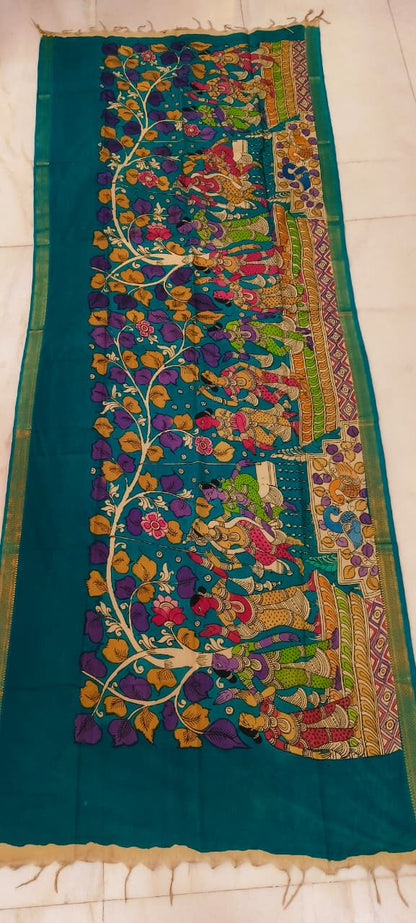Mangalgiri Silk Dupattas – Hand-Drawn & Hand-Painted Art | Multicolour Premium Collection