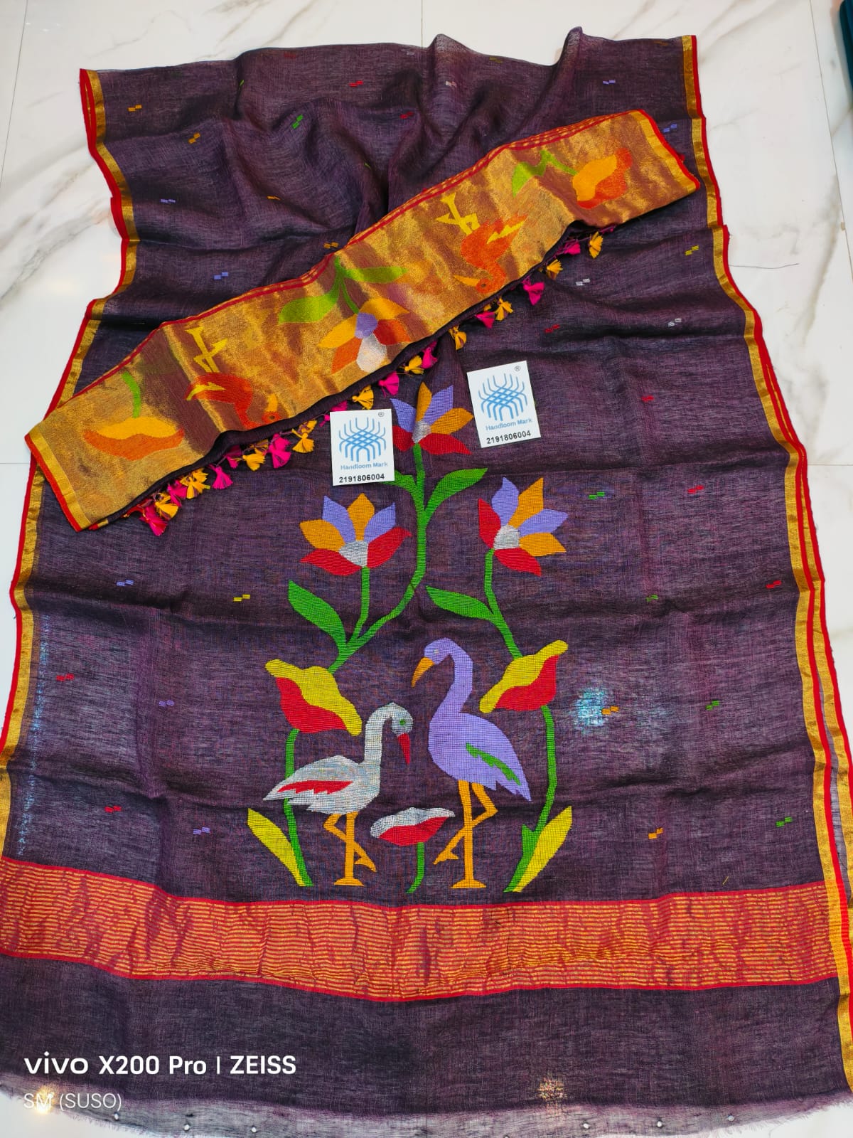 🌸 Saras – Premium Linen by Linen Jamdani Suits with Tissue Palla Dupatta