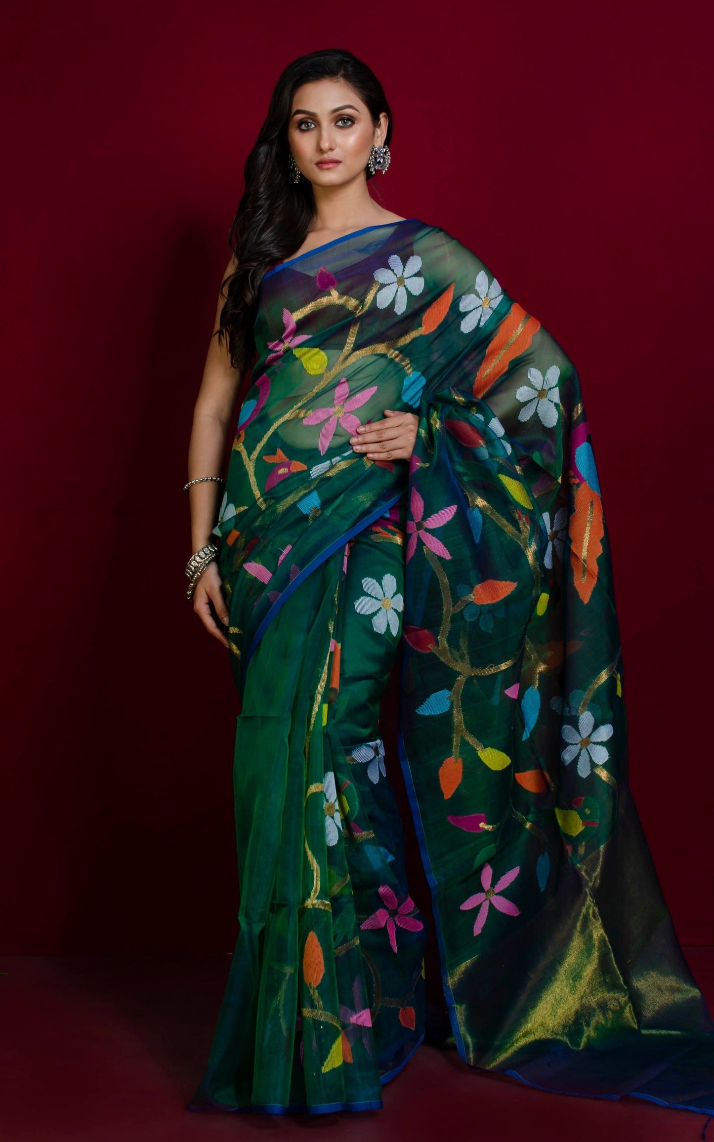 Papri – Resham Silk Floral Weaving Saree with Bird Detailing | Versatile Party to Presentation Wear