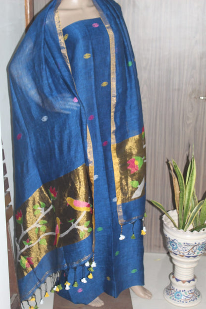 Gunjan – Pure Linen Broad Tissue Palla Needle Jamdani Suit