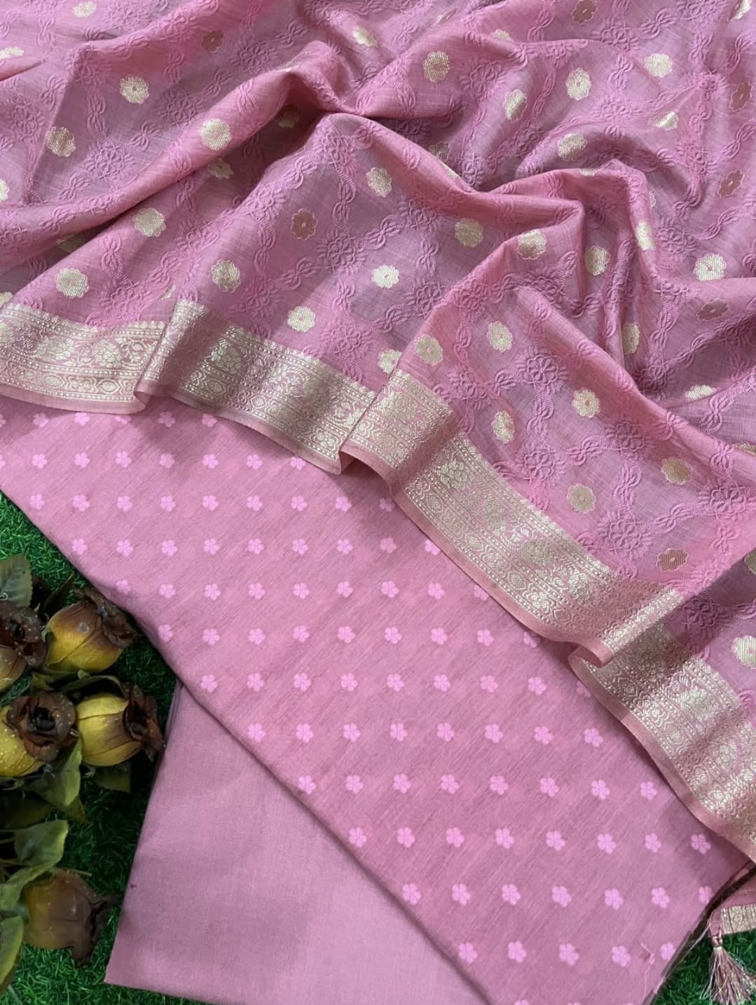 Exclusive Banarasi Chanderi Silk Suit | Pure Chanderi Silk Cotton with Resham & Zari Weaving | Rihyaaz