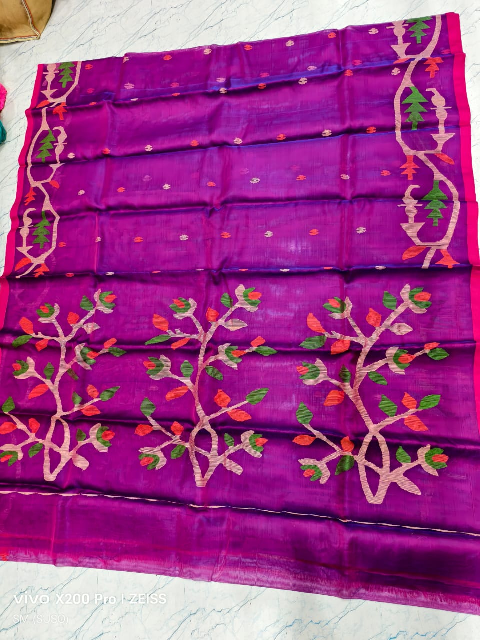 Hashnuhana - Pure Muslin Handwoven Jamdani Saree | Silk Mark Certified | Premium Quality