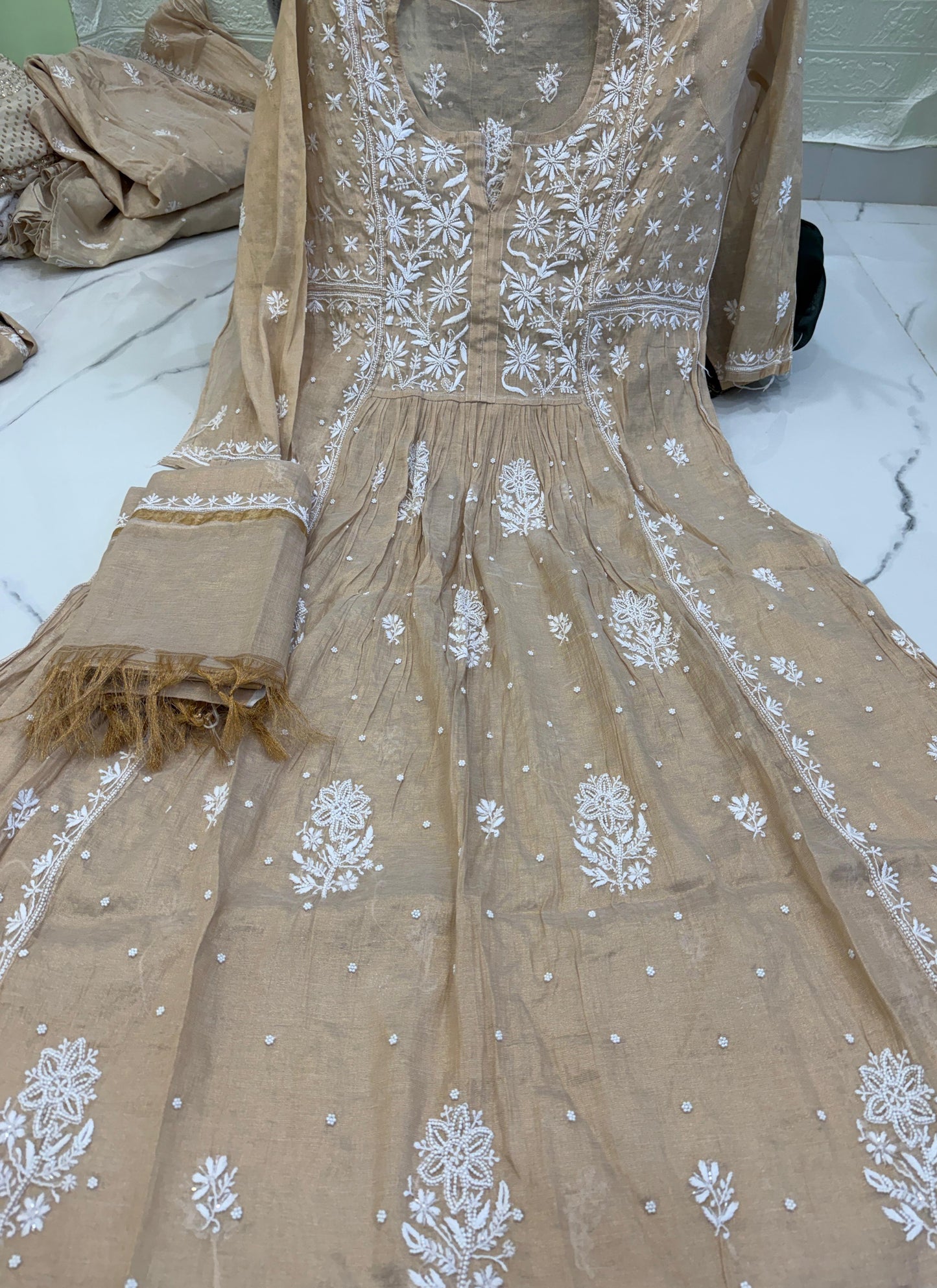 Fabric Tissue Chanderi Semi-Stitched Gown