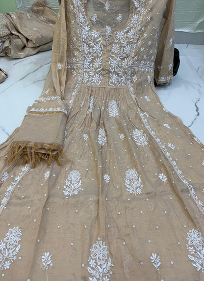 Fabric Tissue Chanderi Semi-Stitched Gown