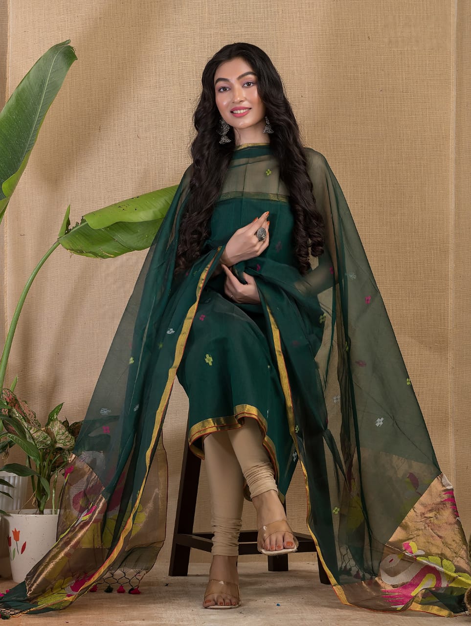 🍁 Muslin Paithani Jamdani Suits – Elegant Handwoven Weave by Rihyaaz