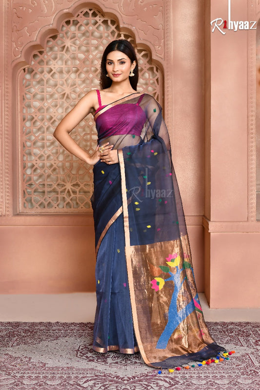 MAHI The Muslin Saree Resham Anchal Paithani