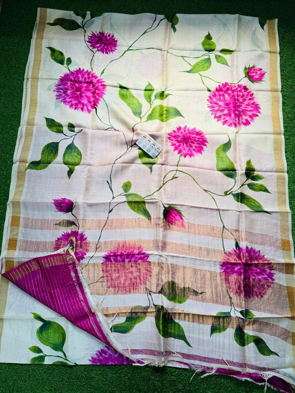 Pure Handloom Tussar Silk – Digital Print & Hand-Painted Saree (Silk Mark Certified)