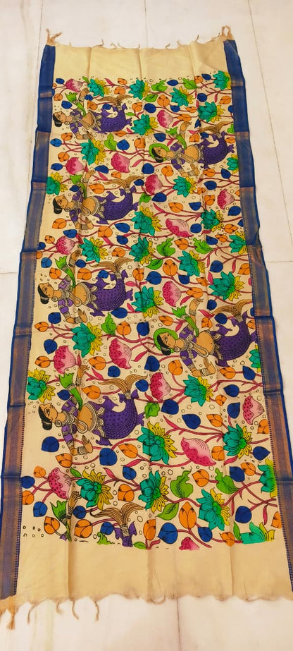 Mangalgiri Silk Dupattas – Hand-Drawn & Hand-Painted Art | Multicolour Premium Collection