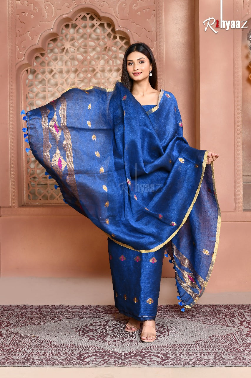 Zaveri- Linen by linen meenakari benarasi 2pc suits