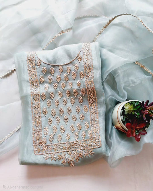 Zareena- Organza Heavy Jardozi Work Kurta with Organza Gotta Lace Dupatta