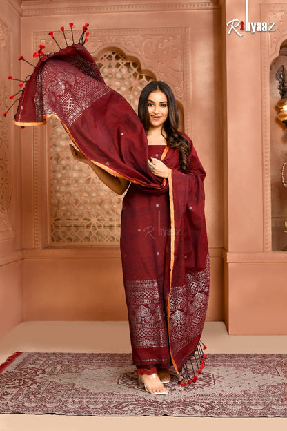 𝓣𝓻𝓪𝔂𝓪 Tissue Linen Korvai Border Suit by Rihyaaz, available in customisable colours and ready to dispatch.