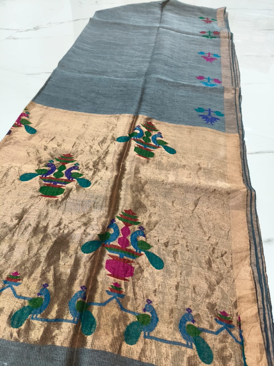 Sangli – Morbangdi Paithani Anchal Linen Silk Tissue Saree