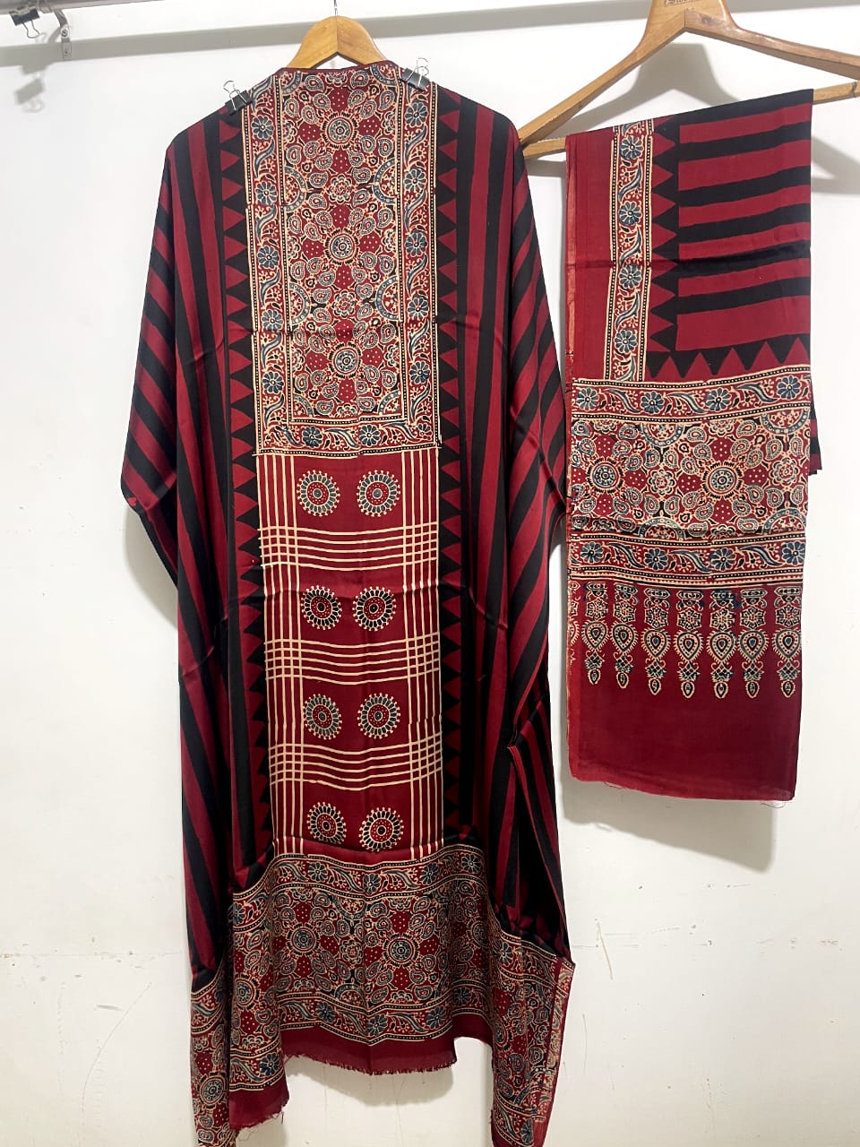 Coral- Modal Silk Handblock Ajrakh Suits in Red Shade – Elegance That Speaks Tradition