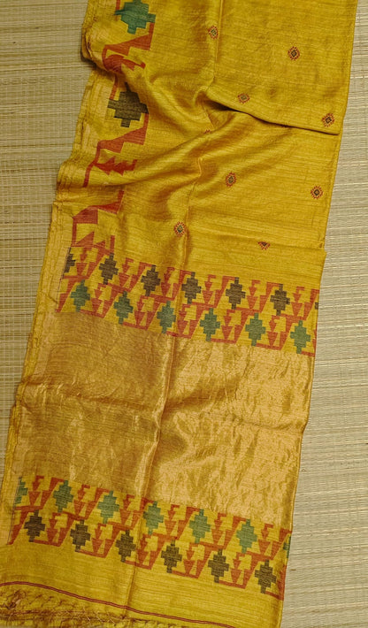 Qafiya - Handwoven Tussar Needle Jamdani saree by Rihyaaz featuring intricate woven motifs, premium Tussar silk fabric, elegant drape, and authentic Bengal craftsmanship for festive and wedding wear.