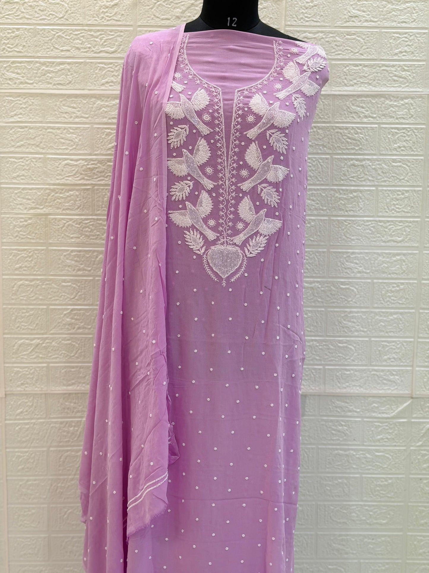 Viscose Georgette Suit Kurta Dupatta Set – Chikan Fine Work | Pearl & Cuttdhana Detailing | Dyeable Fabric