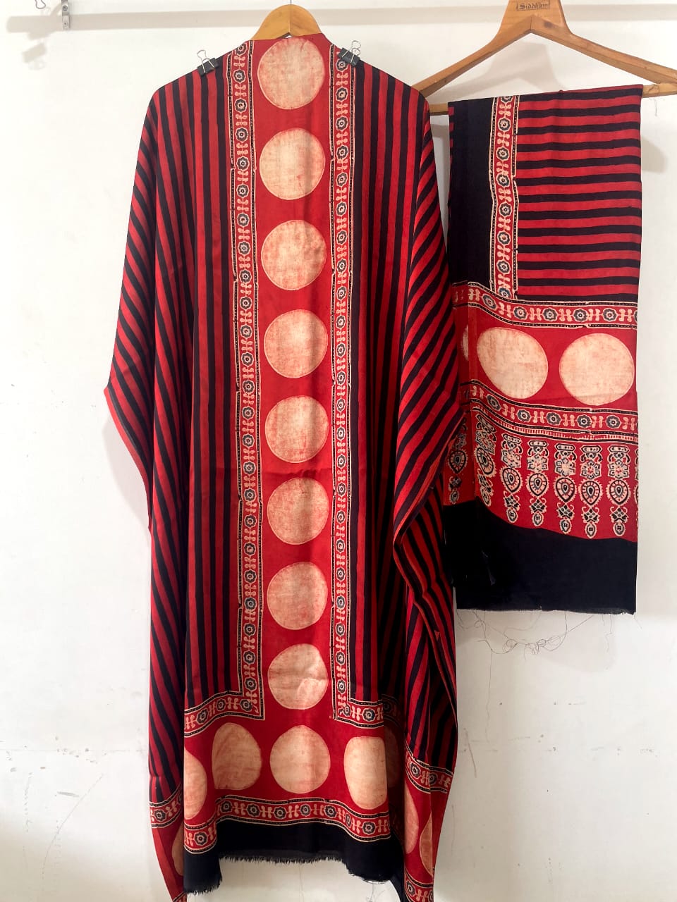 Coral- Modal Silk Handblock Ajrakh Suits in Red Shade – Elegance That Speaks Tradition