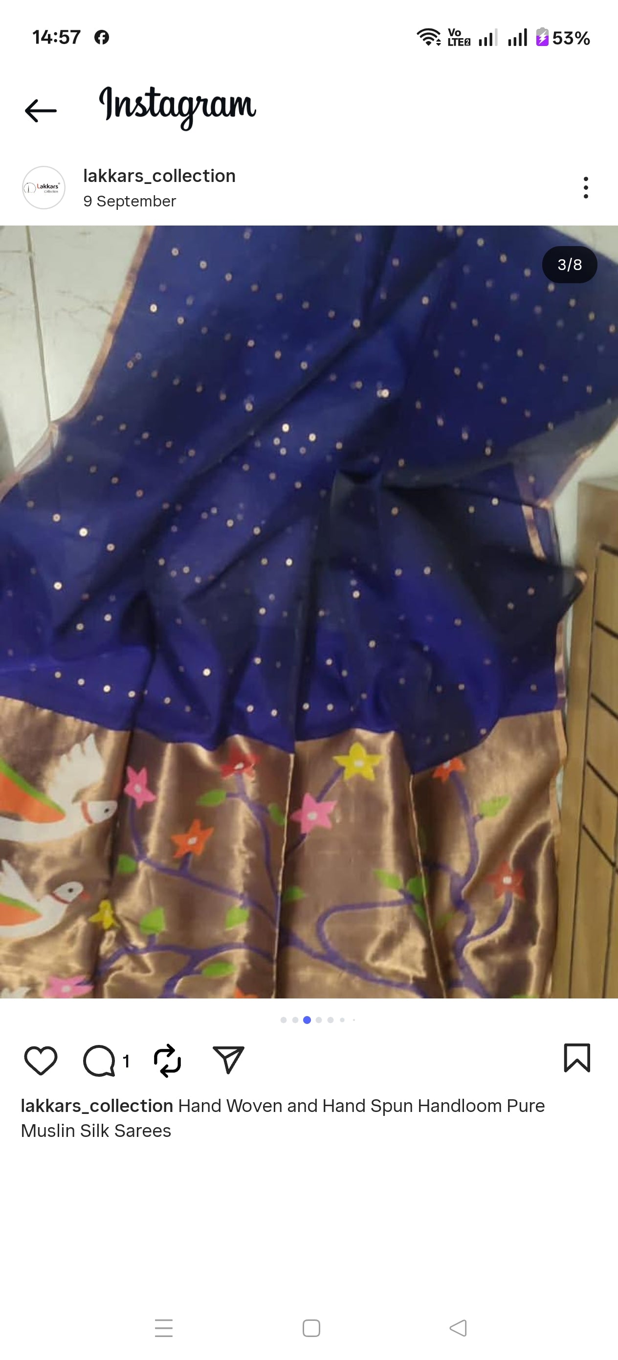 Goonj brass sequin embedded resham paithani saree