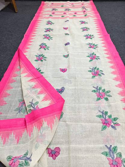 Exclusive handloom Manipuri saree with intricate all-over work, 13–14 haat long length and running blouse piece by Rihyaaz.