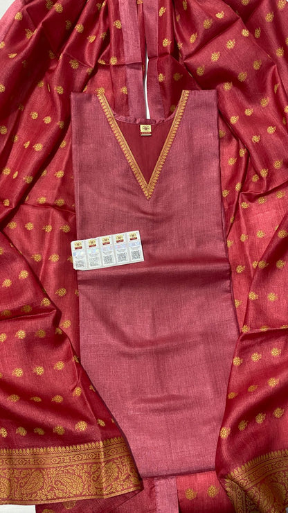 Pure Tussar Silk Handwoven Dress Material Set | Semi-Stitched Kurta with Handwoven Tussar Dupatta