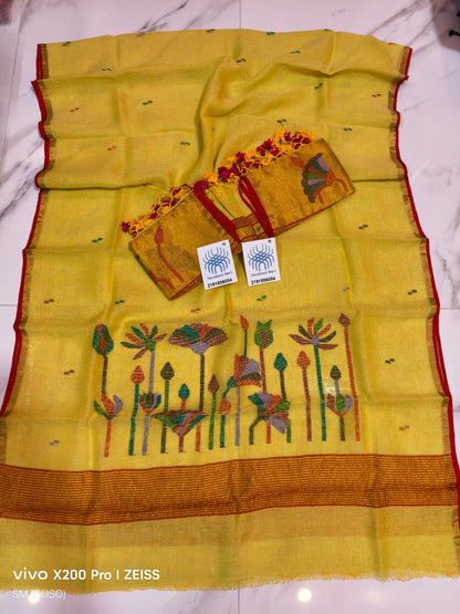 Pichwai Tissue Linen Jamdani Suit with Zari Palla & Floral Zari Dupatta