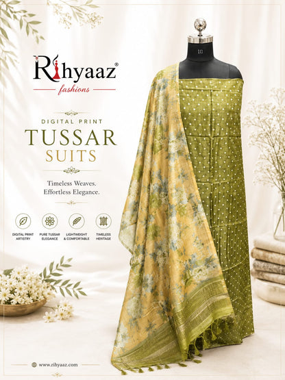 Mahi – Zari Tussar 4 Ply Digital Print Suit Set | Rihyaaz