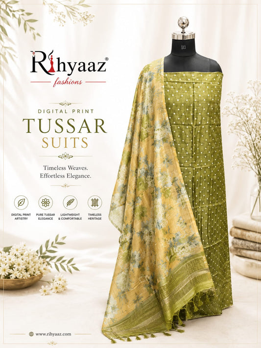 Mahi – Zari Tussar 4 Ply Digital Print Suit Set | Rihyaaz