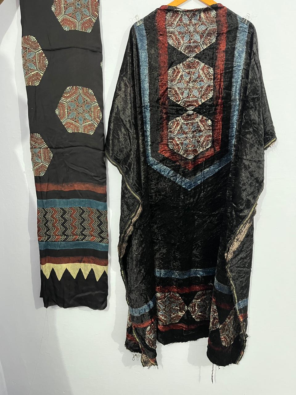 Nayab – Silk Velvet Ajrakh Suit with Modal Silk Dupatta (2.5 mtr)