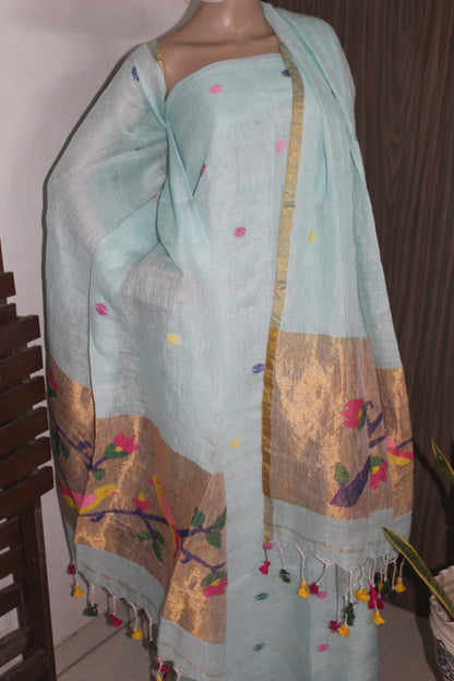 Gunjan – Pure Linen Broad Tissue Palla Needle Jamdani Suit