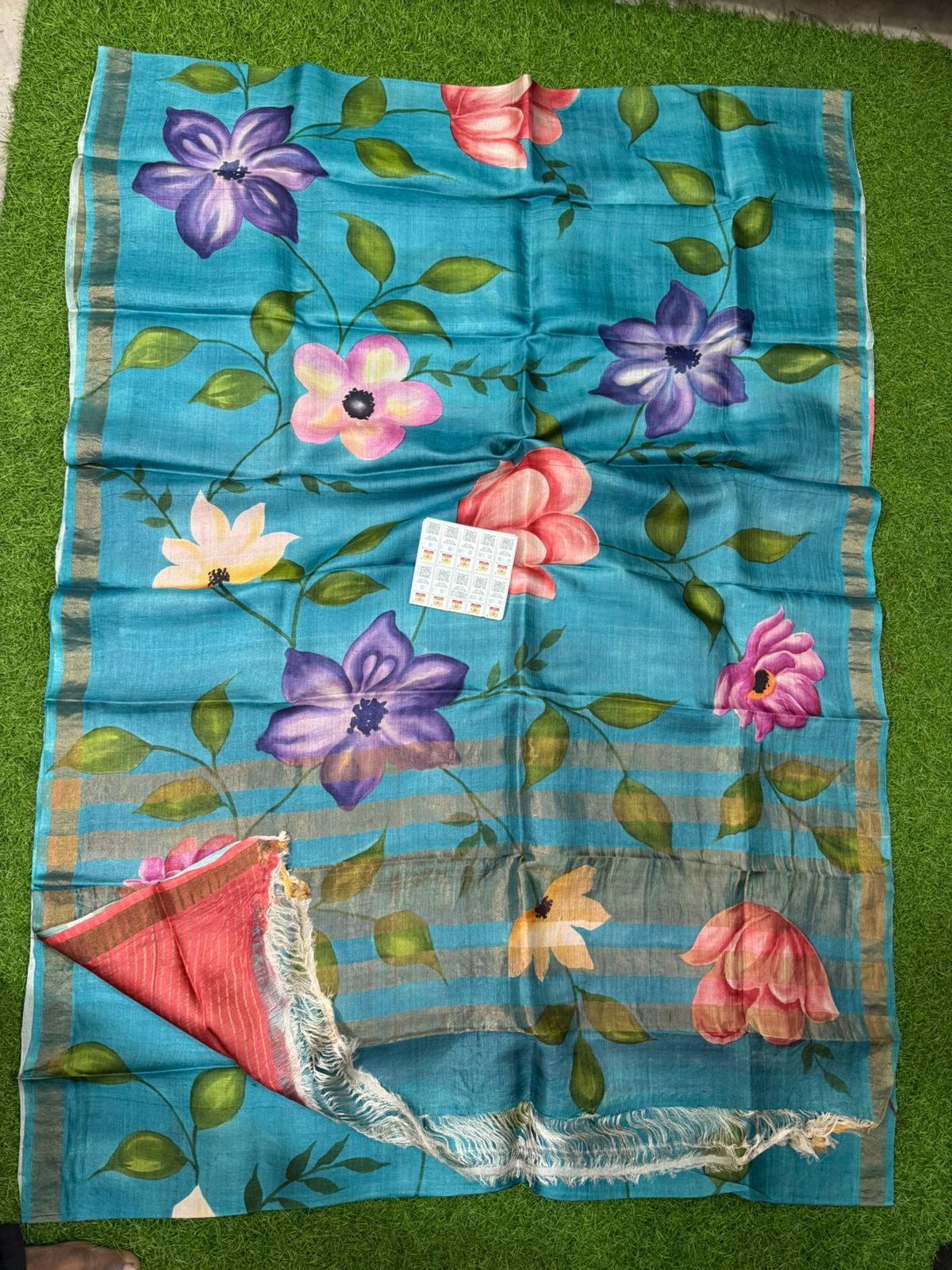 Pure Handloom Tussar Silk – Digital Print & Hand-Painted Saree (Silk Mark Certified)