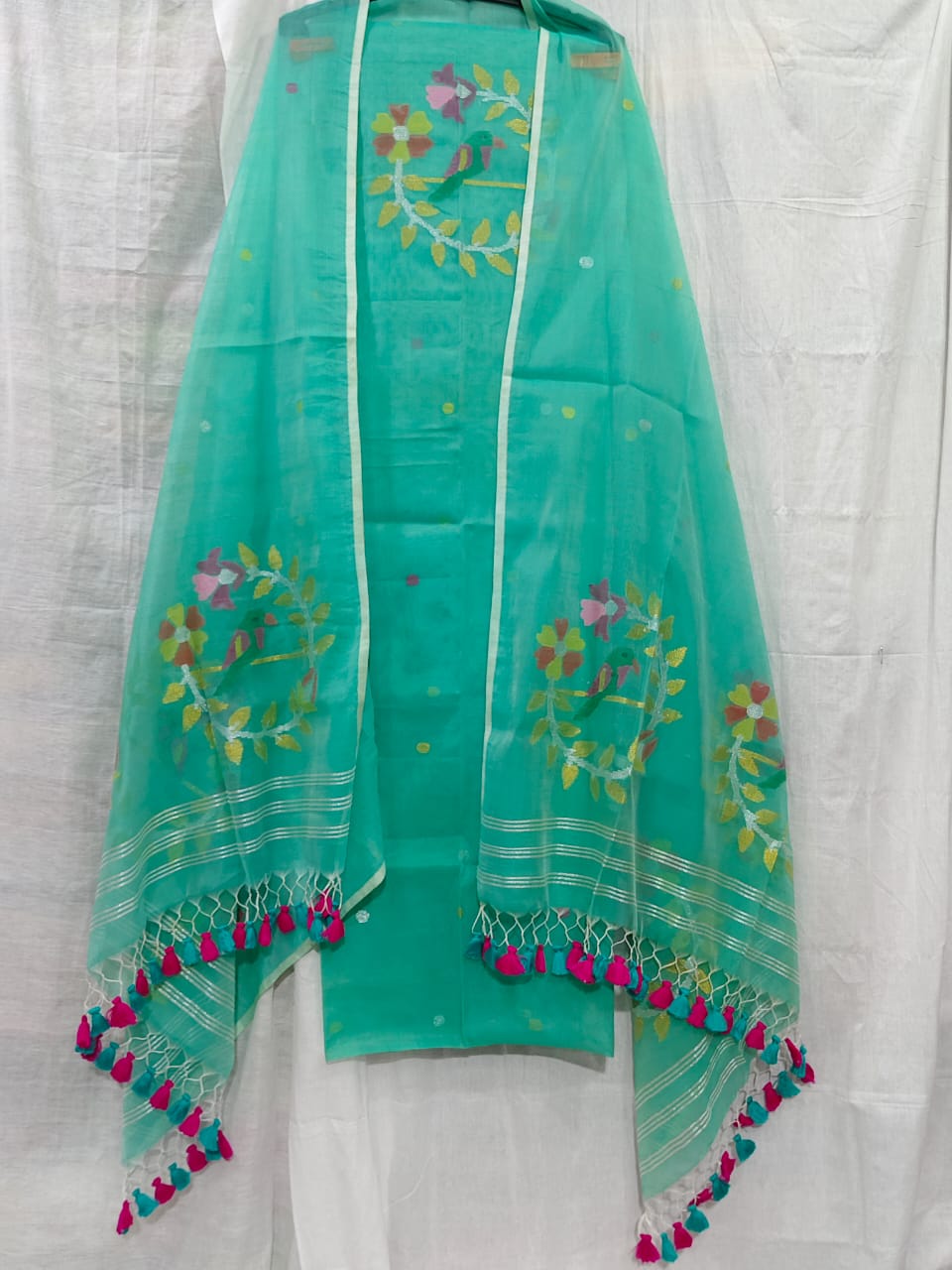Pinjra~ Muslin Handwoven Jamdani Suits – Perfect Summer Elegance