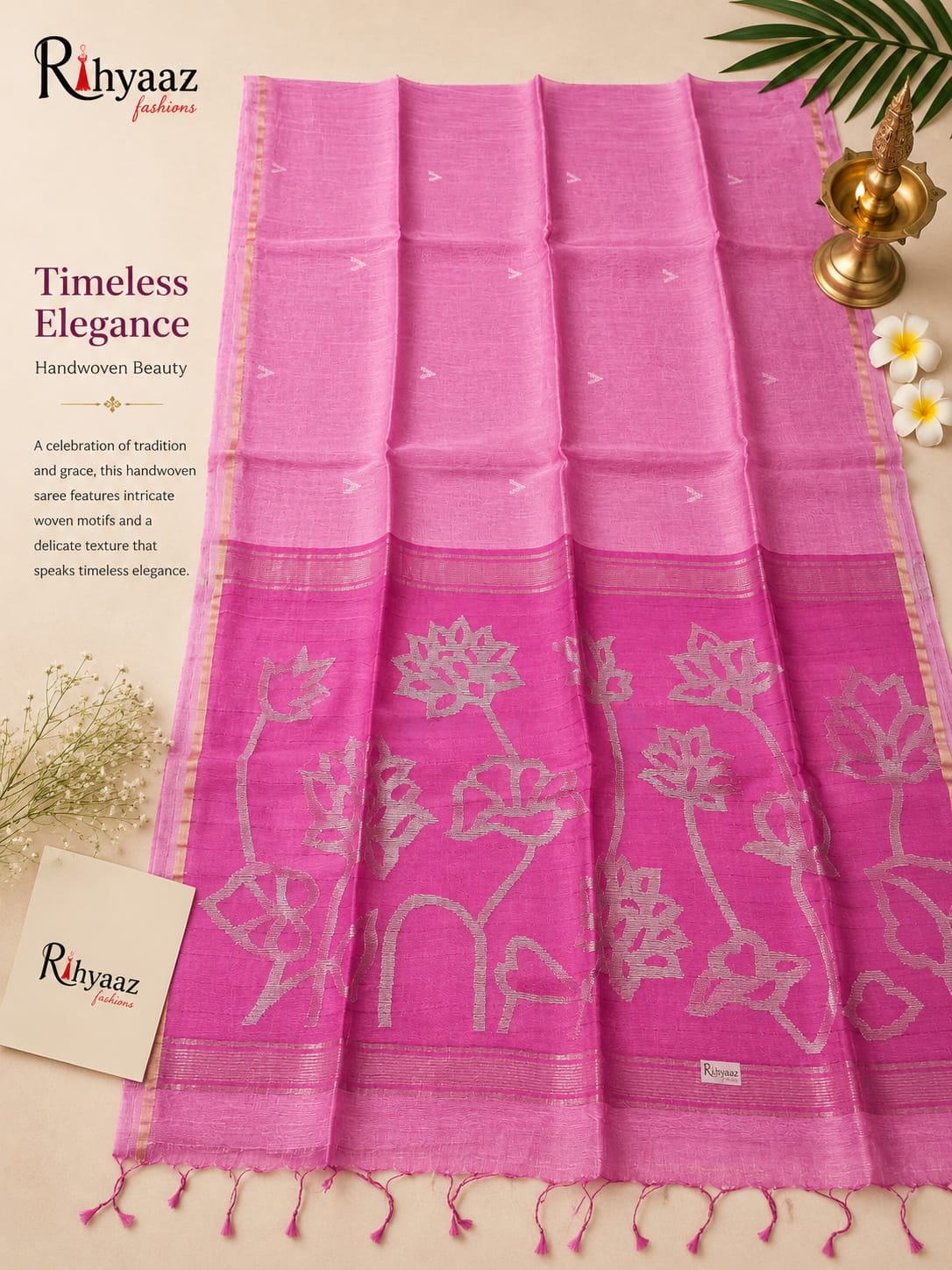 Ayat Linen Silk Resham Anchal Copper Silver Zari Jamdani Weaved Saree by Rihyaaz – Premium Handwoven Festive & Wedding Saree