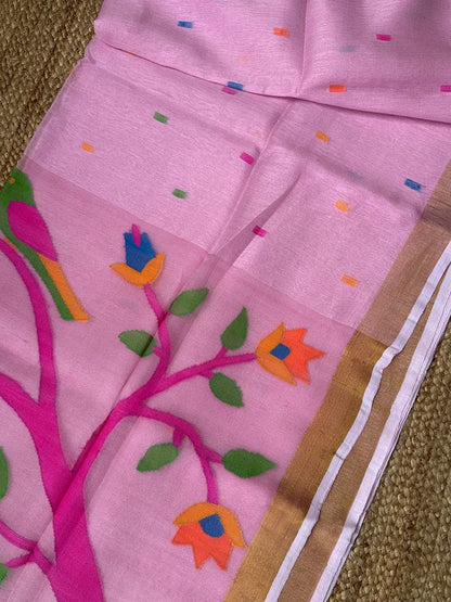 Linen Handwoven Silk Anchal Paithani Saree | Traditional Handloom Saree | Rihyaaz